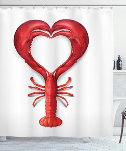 Vibrant Red Lobster Heart Print Shower Curtain for Seafood Lovers' Bathroom Decor