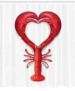 Vibrant Red Lobster Heart Print Shower Curtain for Seafood Lovers' Bathroom Decor