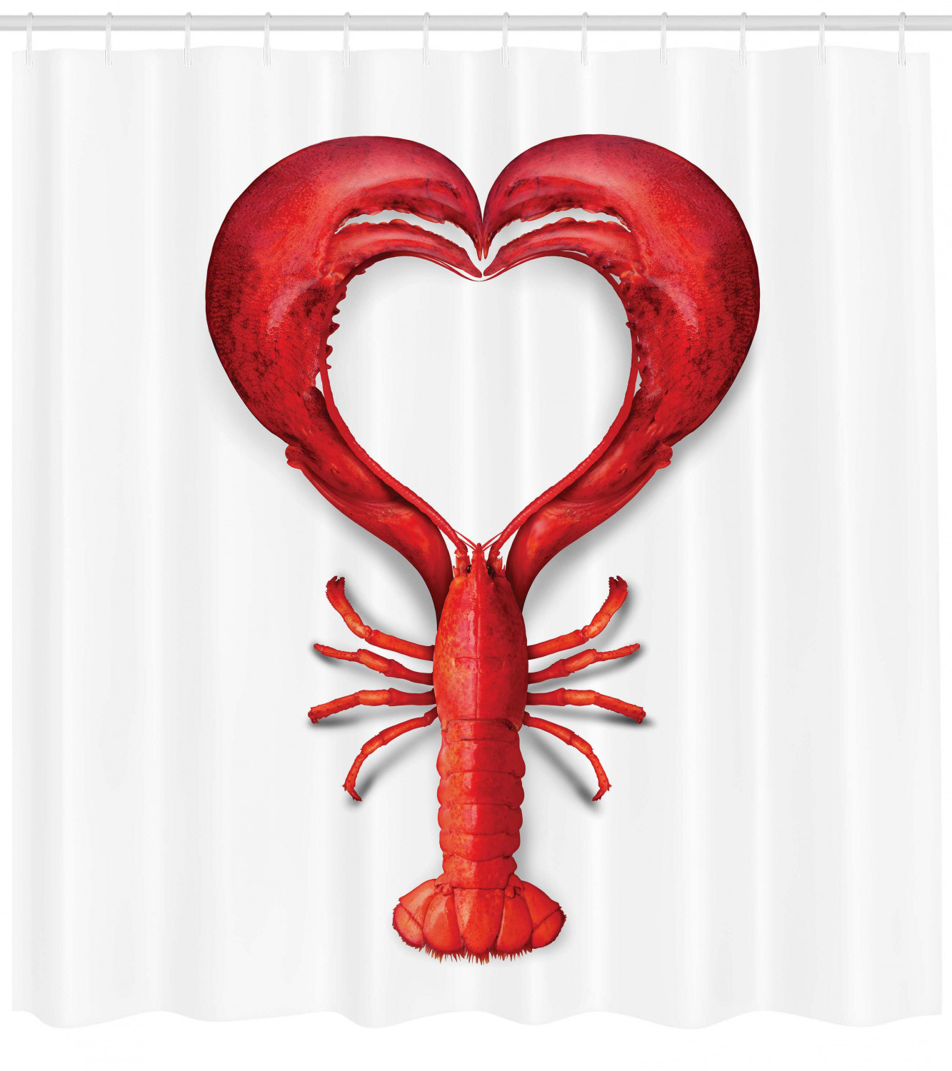 Vibrant Red Lobster Heart Print Shower Curtain for Seafood Lovers' Bathroom Decor