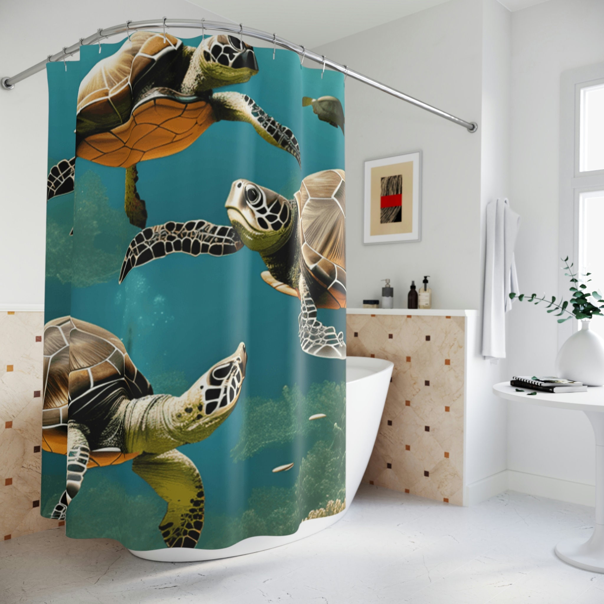 Vibrant Sea Turtle Shower Curtain for Tropical Bathroom Decor