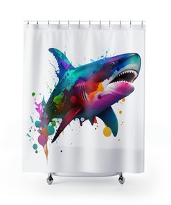 Vibrant Shark Print Shower Curtain for Marine Life Bathroom Decor