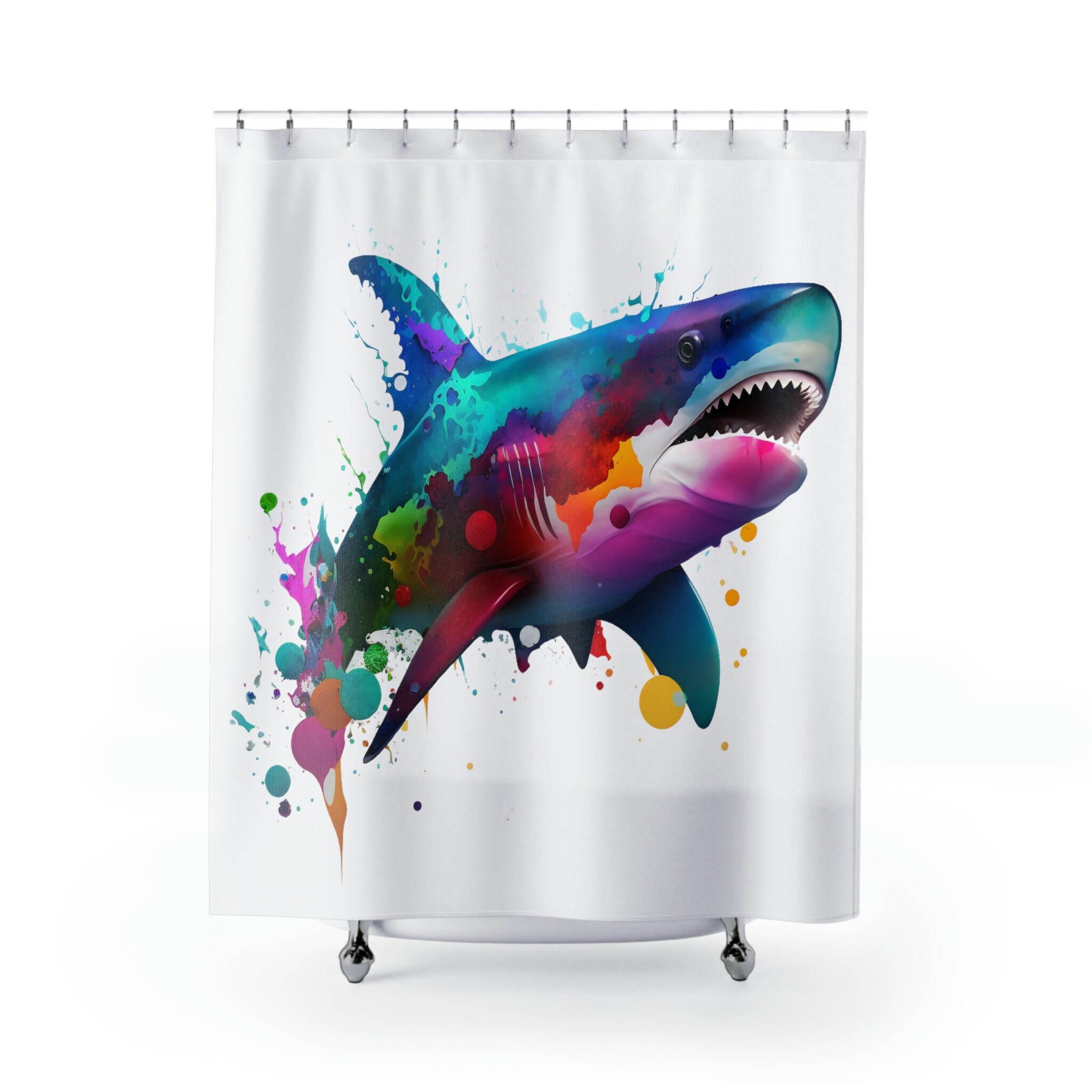 Vibrant Shark Print Shower Curtain for Marine Life Bathroom Decor