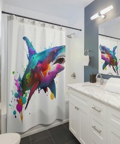 Vibrant Shark Print Shower Curtain for Marine Life Bathroom Decor