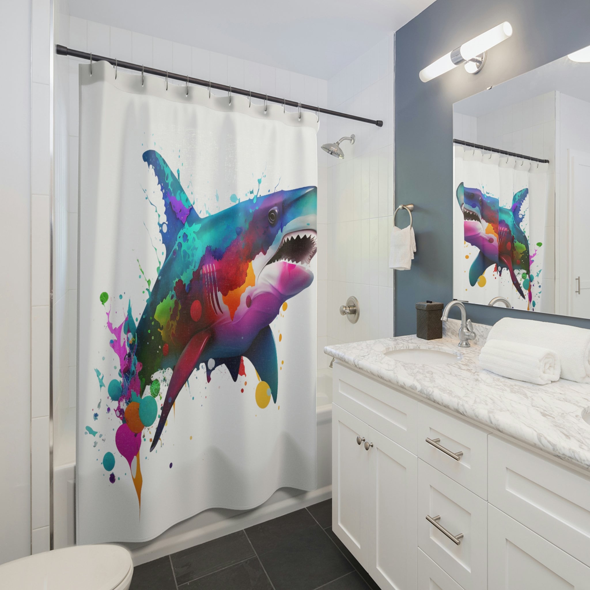 Vibrant Shark Print Shower Curtain for Marine Life Bathroom Decor