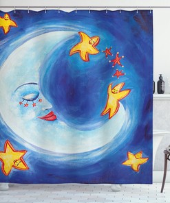Vibrant Star Dance Moon Shower Curtain for Playful Bathroom Decor 