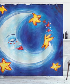 Vibrant Star Dance Moon Shower Curtain for Playful Bathroom Decor 