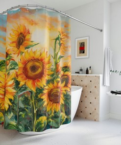 Vibrant Sunflower Field Kansas State Flower Shower Curtain for a Fiery Bathroom Decor 