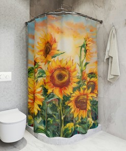 Vibrant Sunflower Field Kansas State Flower Shower Curtain for a Fiery Bathroom Decor