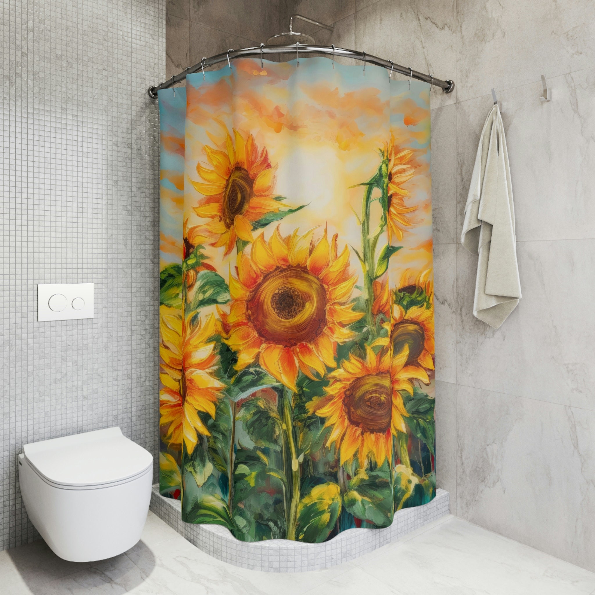 Vibrant Sunflower Field Kansas State Flower Shower Curtain for a Fiery Bathroom Decor