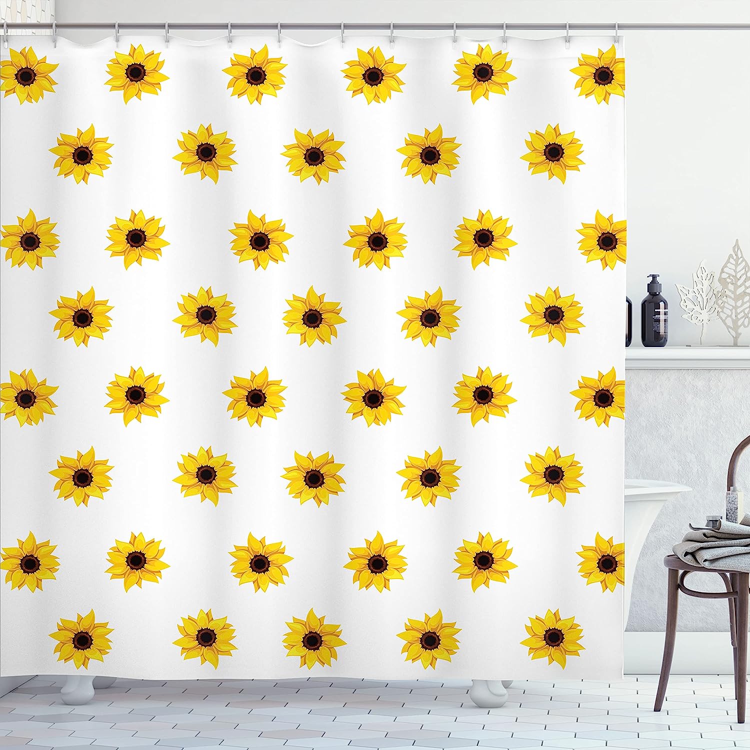 Vibrant Sunflower Pattern Shower Curtain For Simple Seasonal Bathroom Decor
