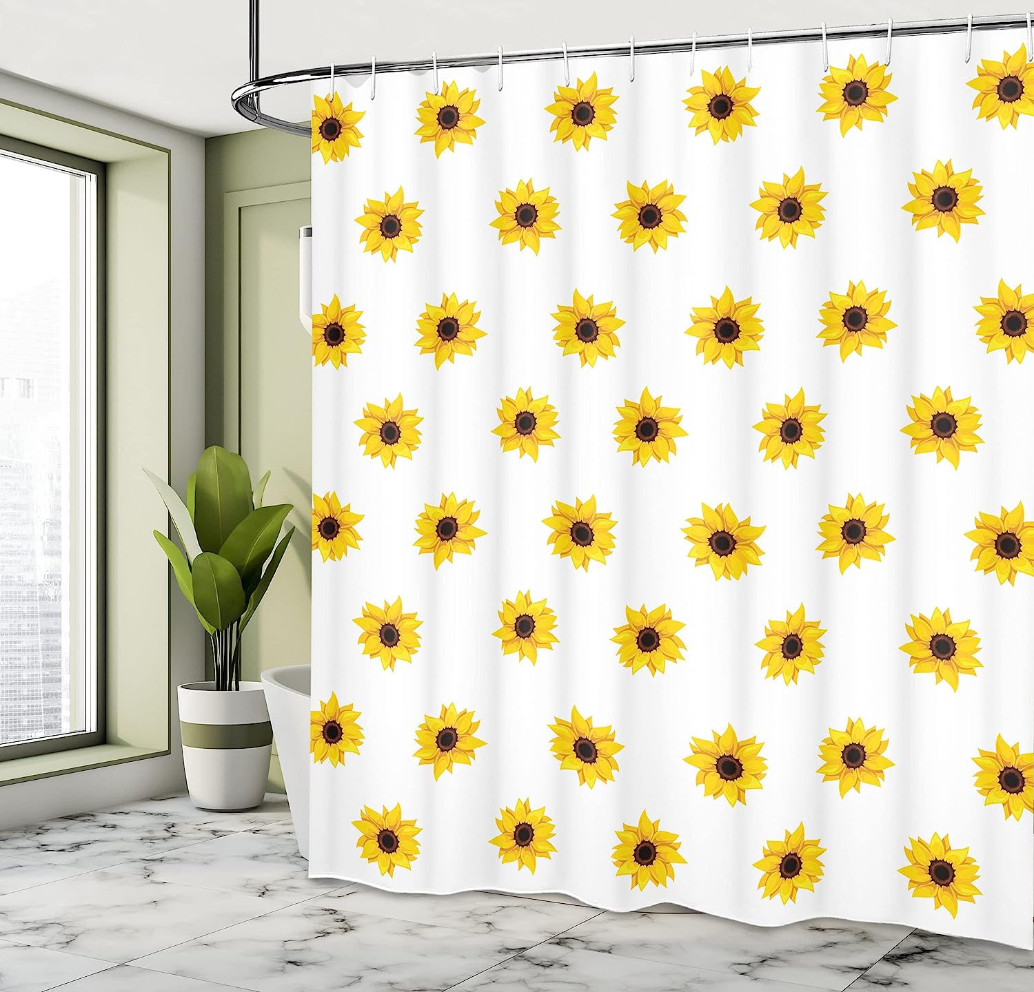 Vibrant Sunflower Pattern Shower Curtain For Simple Seasonal Bathroom Decor - Image 4