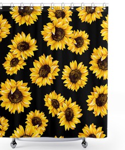 Vibrant Sunflower Yellow Flowers Pattern Waterproof Shower Curtain with Shower Hooks for Bathroom Decor
