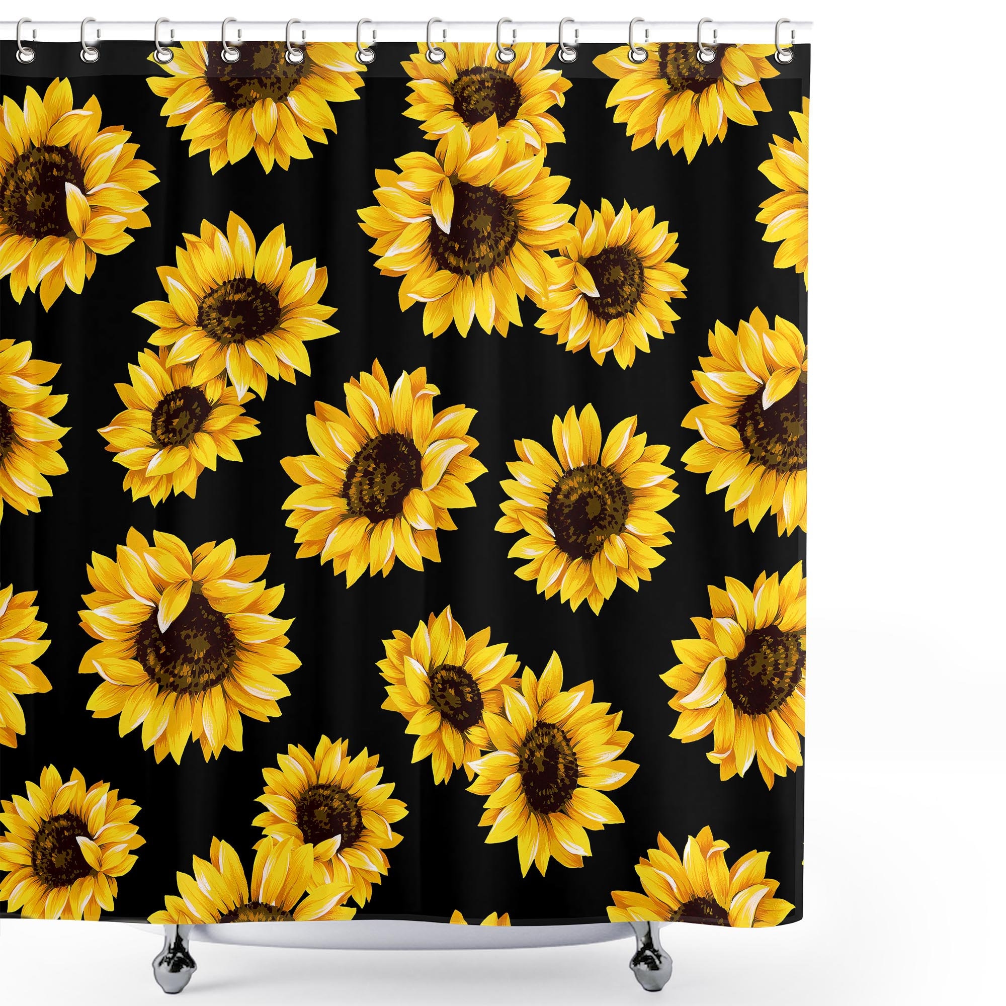 Vibrant Sunflower Yellow Flowers Pattern Waterproof Shower Curtain with Shower Hooks for Bathroom Decor