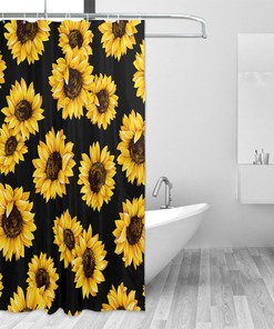 Vibrant Sunflower Yellow Flowers Pattern Waterproof Shower Curtain with Shower Hooks for Bathroom Decor