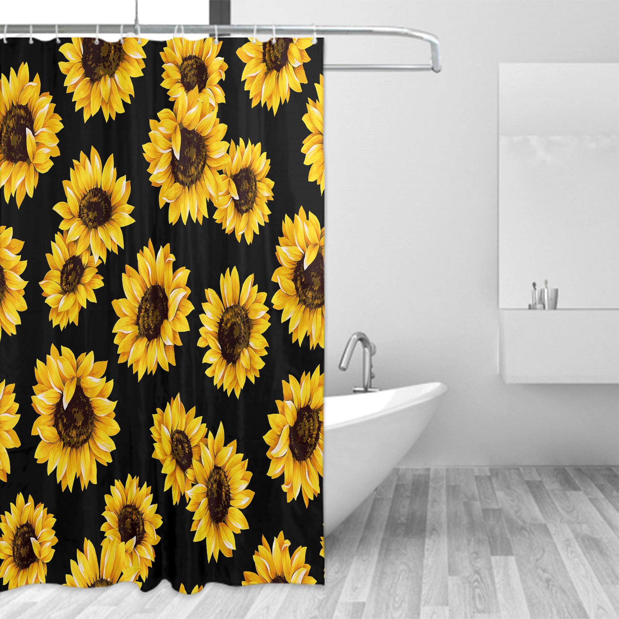 Vibrant Sunflower Yellow Flowers Pattern Waterproof Shower Curtain with Shower Hooks for Bathroom Decor