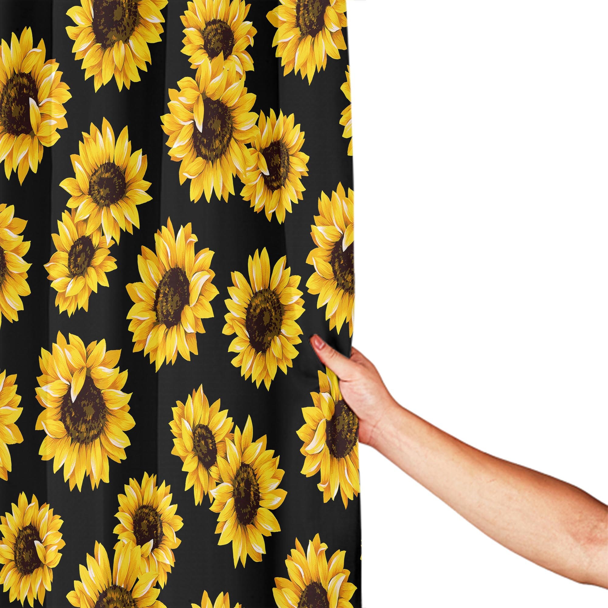 Vibrant Sunflower Yellow Flowers Pattern Waterproof Shower Curtain with Shower Hooks for Bathroom Decor