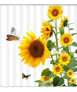 Vibrant Sunflowers and Butterfly Shower Curtain for Floral Bath Decor