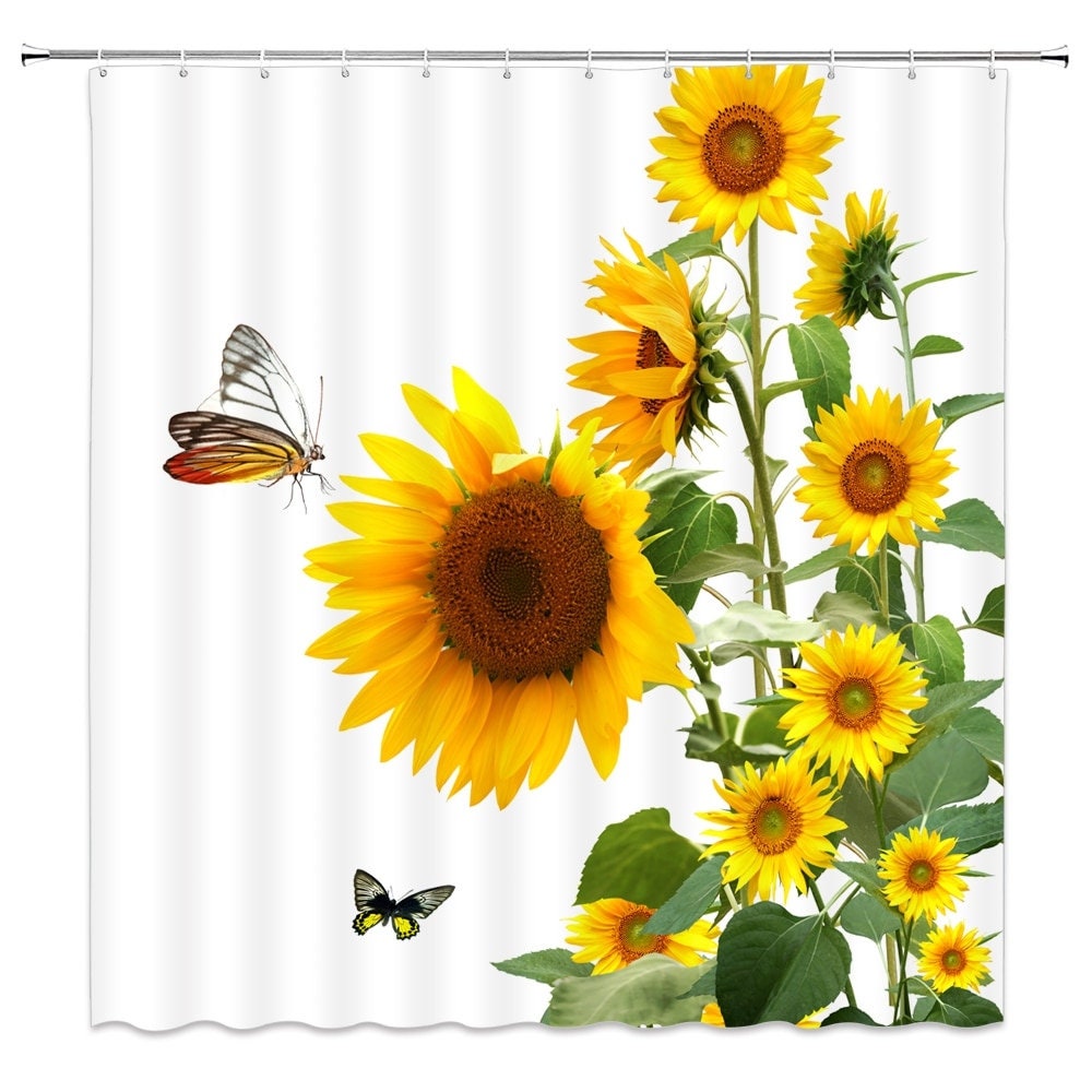 Vibrant Sunflowers and Butterfly Shower Curtain for Floral Bath Decor