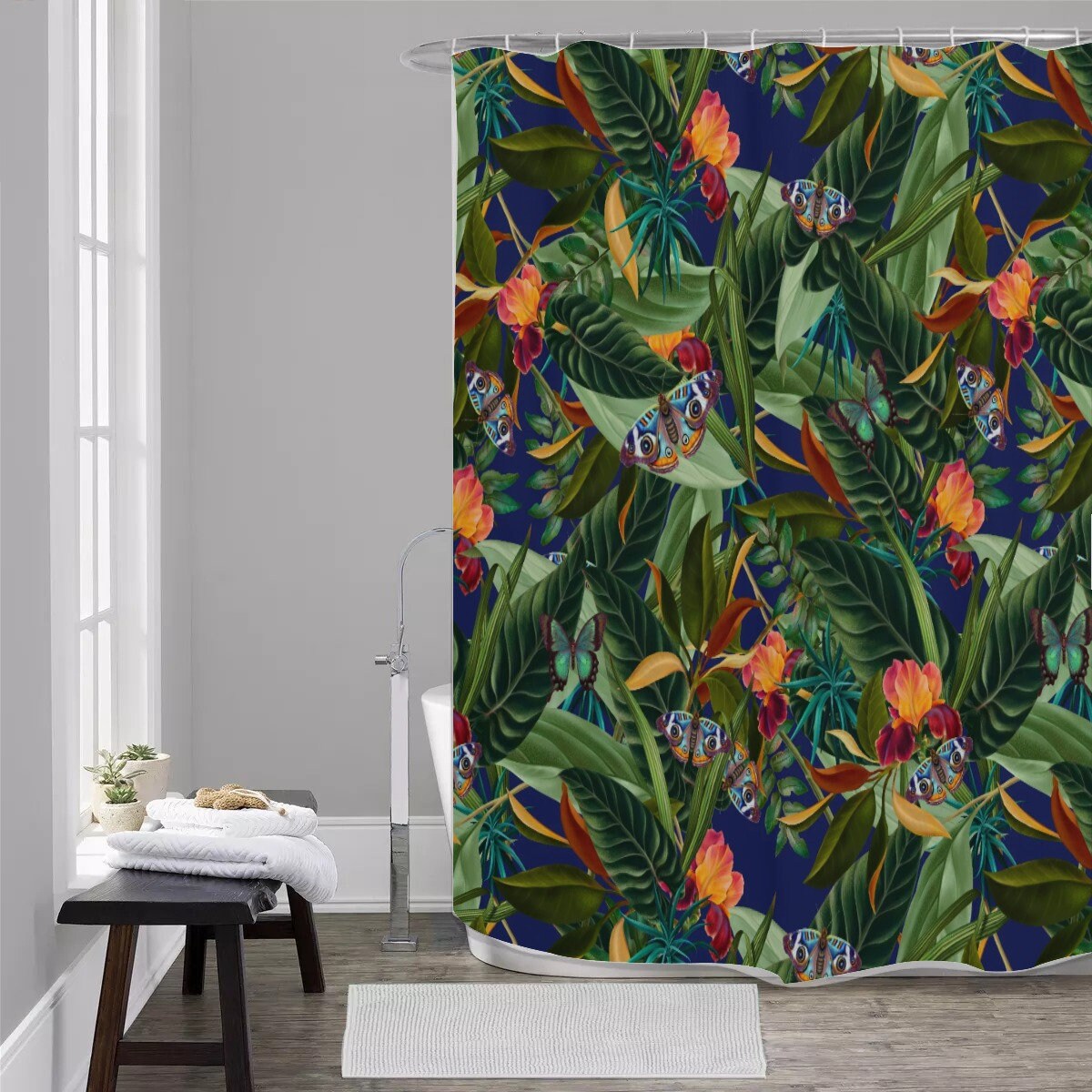 Vibrant Tropical Butterflies Shower Curtain
