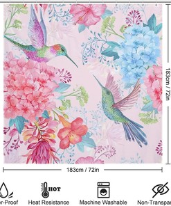 Vibrant Tropical Flower and Hummingbird Shower Curtain for a Lively Bathroom