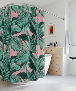 Vibrant Tropical Leaf Shower Curtain for a Playful Bathroom Decor