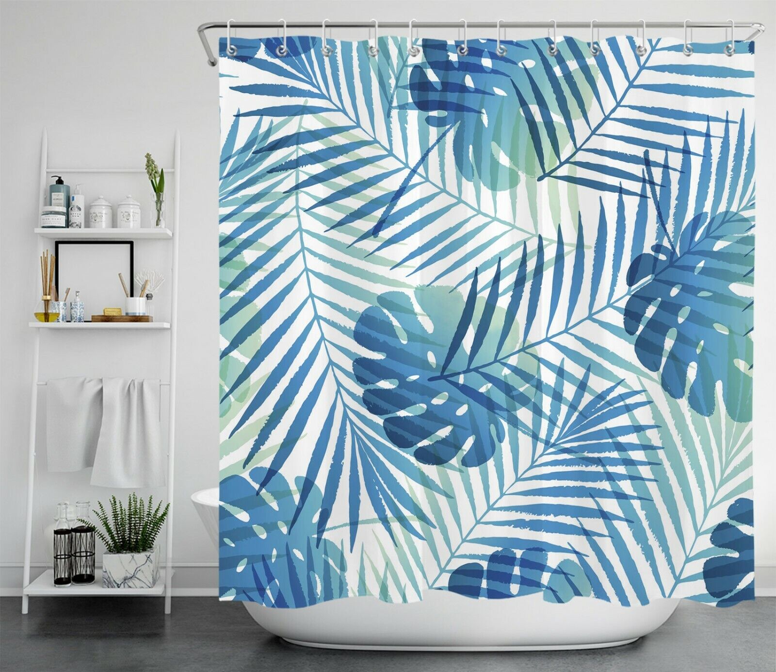 Vibrant Tropical Watercolor Palm Leaf Print Shower Curtain For Modern Bathroom Decor - Image 2