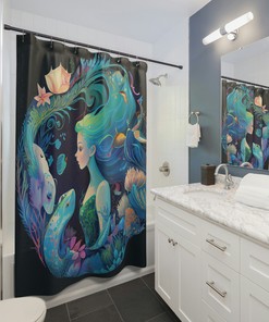 Vibrant Underwater Dreamland Mermaid Shower Curtain for Girls Bathroom