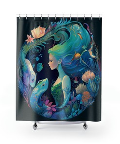 Vibrant Underwater Dreamland Mermaid Shower Curtain for Girls Bathroom