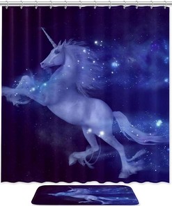 Vibrant Unicorn Shower Curtain with Complementary Mat