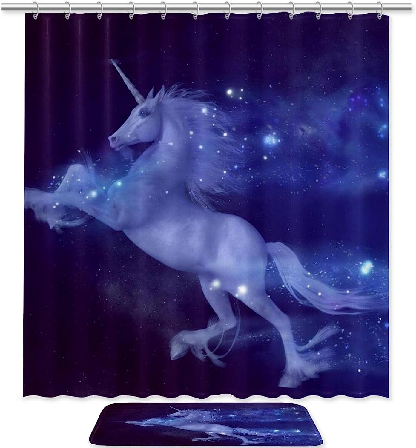 Vibrant Unicorn Shower Curtain with Complementary Mat