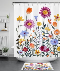Vibrant Watercolor Botanical Colorful Flower Shower Curtain for a Cheerful Bathroom