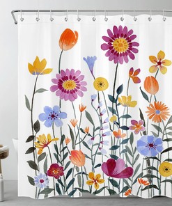 Vibrant Watercolor Botanical Colorful Flower Shower Curtain for a Cheerful Bathroom