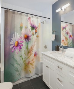 Vibrant Watercolor Daisy Shower Curtain With Floral Design