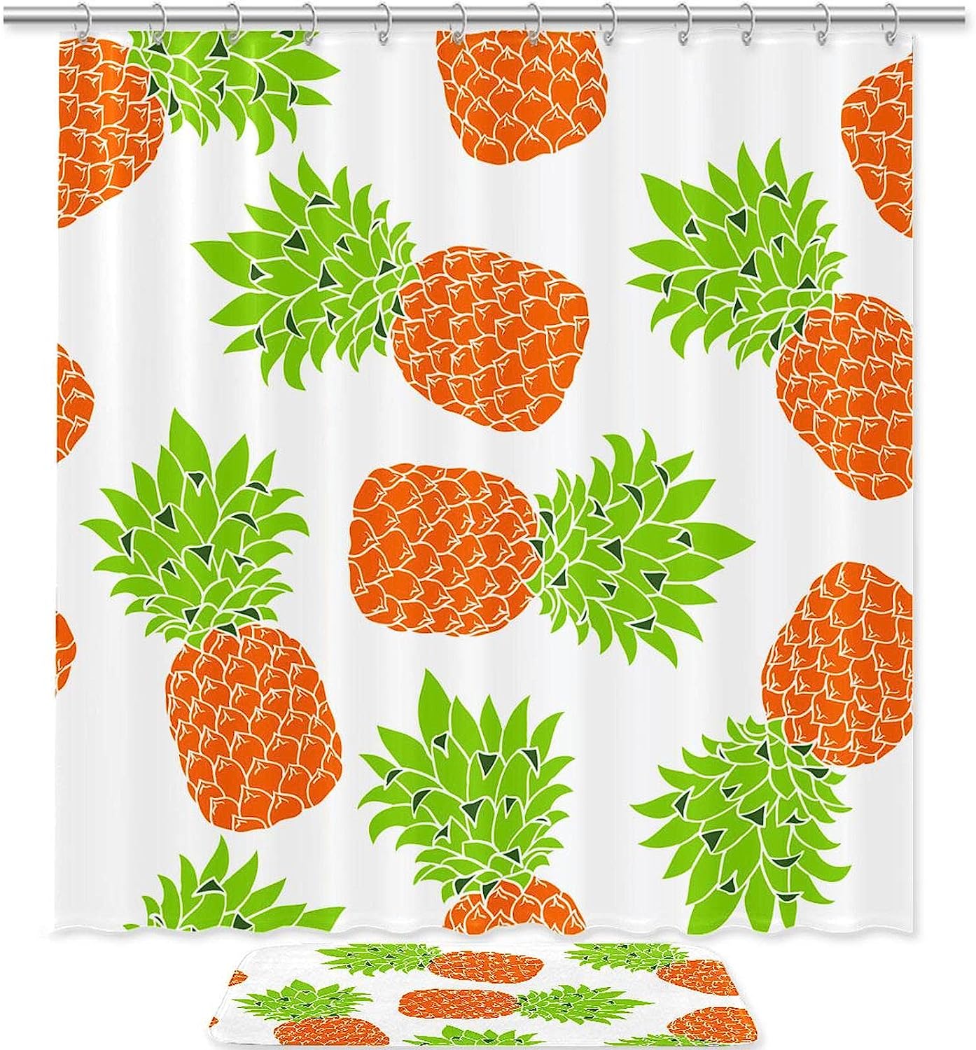Vibrant White Background Pineapples Shower Curtain