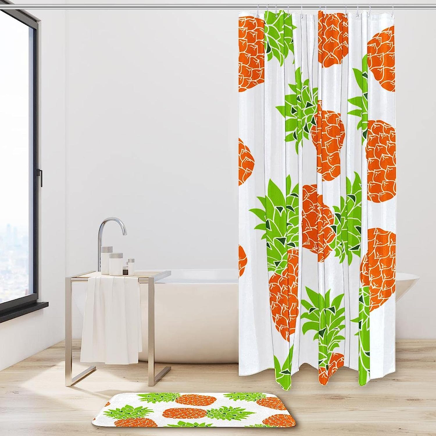 Vibrant White Background Pineapples Shower Curtain