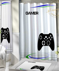 Video Game Bathroom Shower Curtain - Personalized Name and Gamer Decor