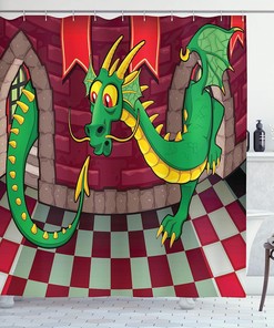 Video Game Castle With Dragon Fantasy World Medieval Illustration Shower Curtain - Cloth Fabric Bathroom Decors