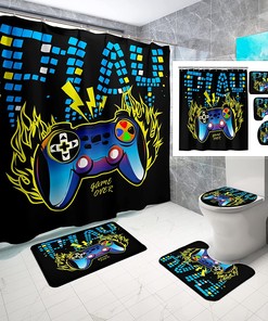 Video Game Controller Print Shower Curtain for Bathroom Gamer Theme Home Decor Waterproof 