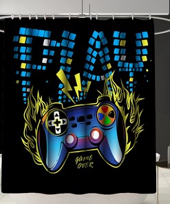 Video Game Controller Print Shower Curtain for Bathroom Gamer Theme Home Decor Waterproof