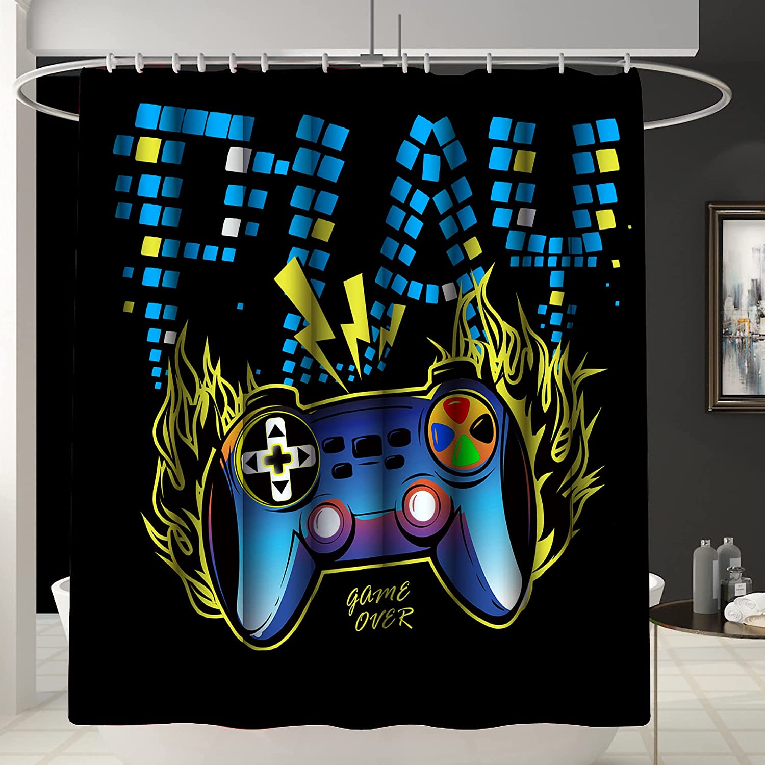 Video Game Controller Print Shower Curtain for Bathroom Gamer Theme Home Decor Waterproof
