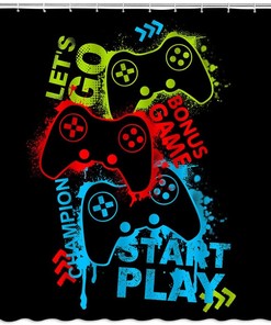 Video Game Controller Splash Colorful Shower Curtain for a Cool and Trendy Bathroom