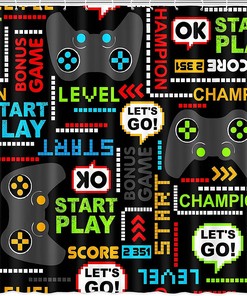 Video Game Shower Curtain for Kids Bathroom with Boys Fabric Print for a fun and waterproof bathroom 