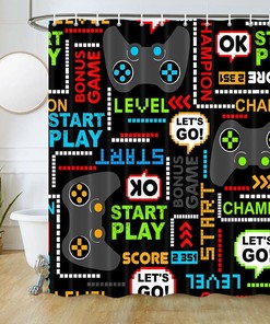 Video Game Shower Curtain for Kids Bathroom with Boys Fabric Print for a fun and waterproof bathroom