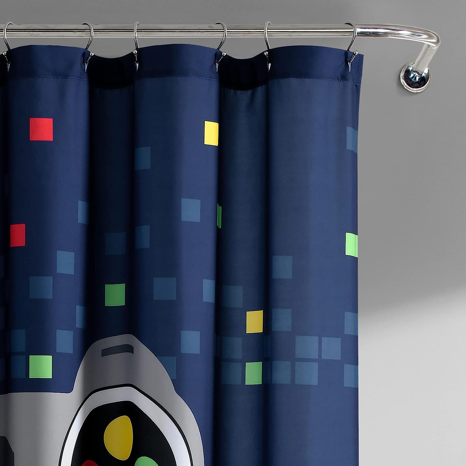 Video Game Themed Navy Shower Curtain- A Fun Addition to Your Video Game Dcor