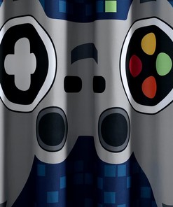 Video Game Themed Navy Shower Curtain- A Fun Addition to Your Video Game Dcor