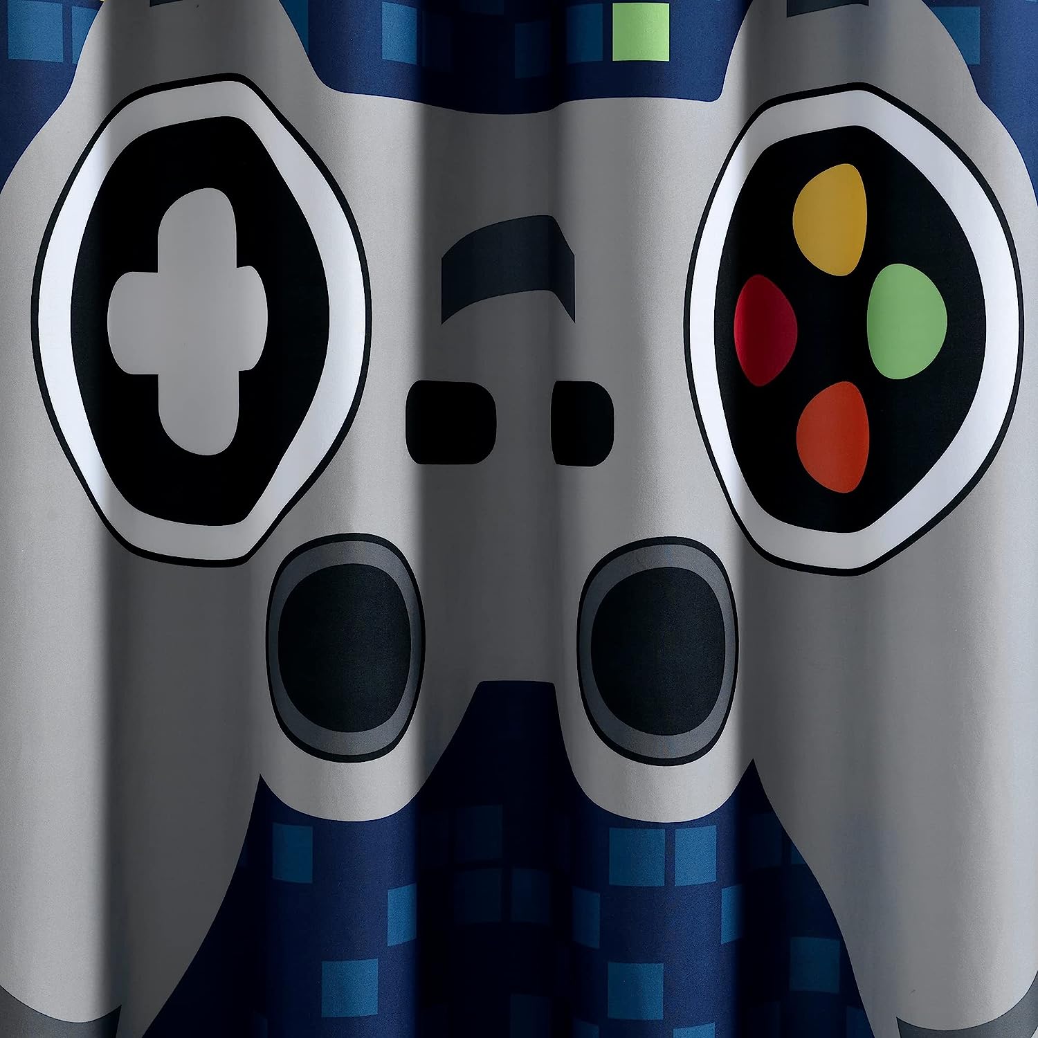 Video Game Themed Navy Shower Curtain- A Fun Addition to Your Video Game Dcor