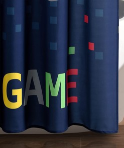 Video Game Themed Navy Shower Curtain- A Fun Addition to Your Video Game Dcor