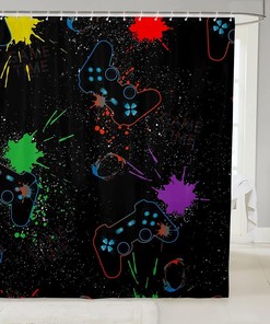 Video Games Controller Youth Gaming Gamepad Shower Curtain for Kids Boys Teens Room Decor