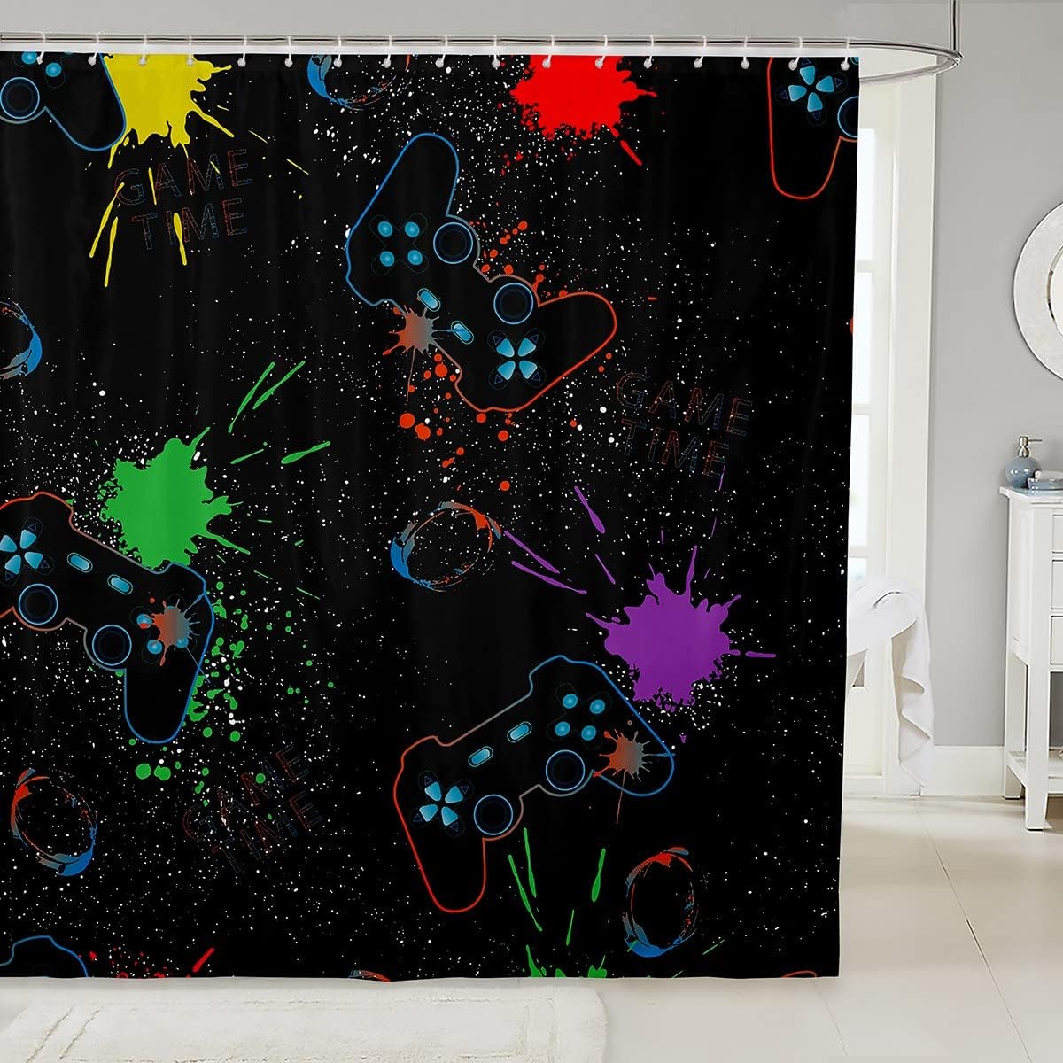 Video Games Controller Youth Gaming Gamepad Shower Curtain for Kids Boys Teens Room Decor