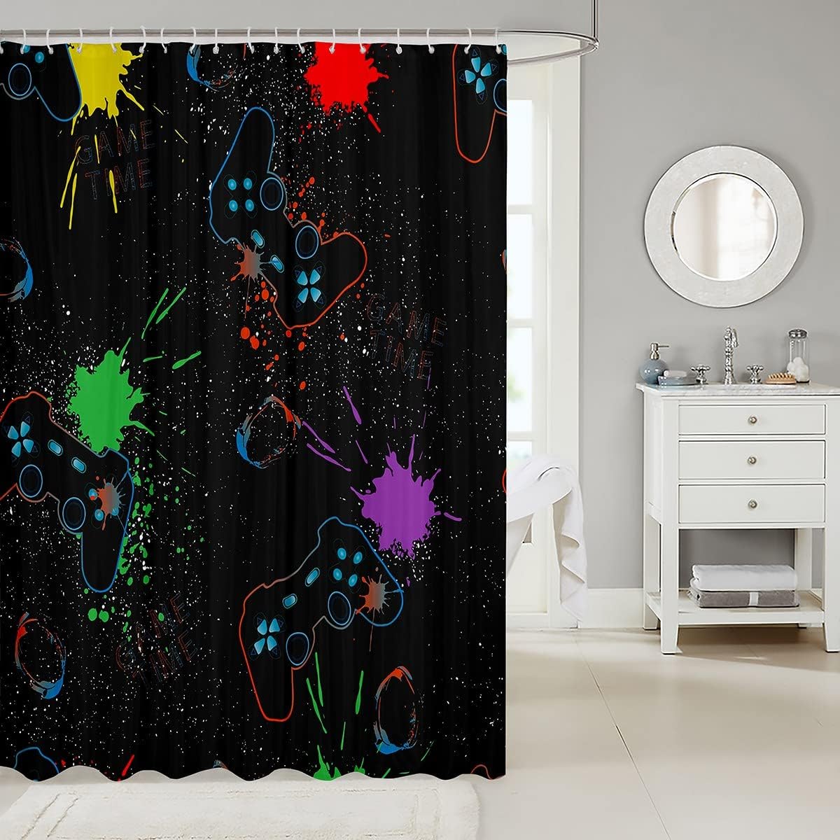 Video Games Controller Youth Gaming Gamepad Shower Curtain for Kids Boys Teens Room Decor